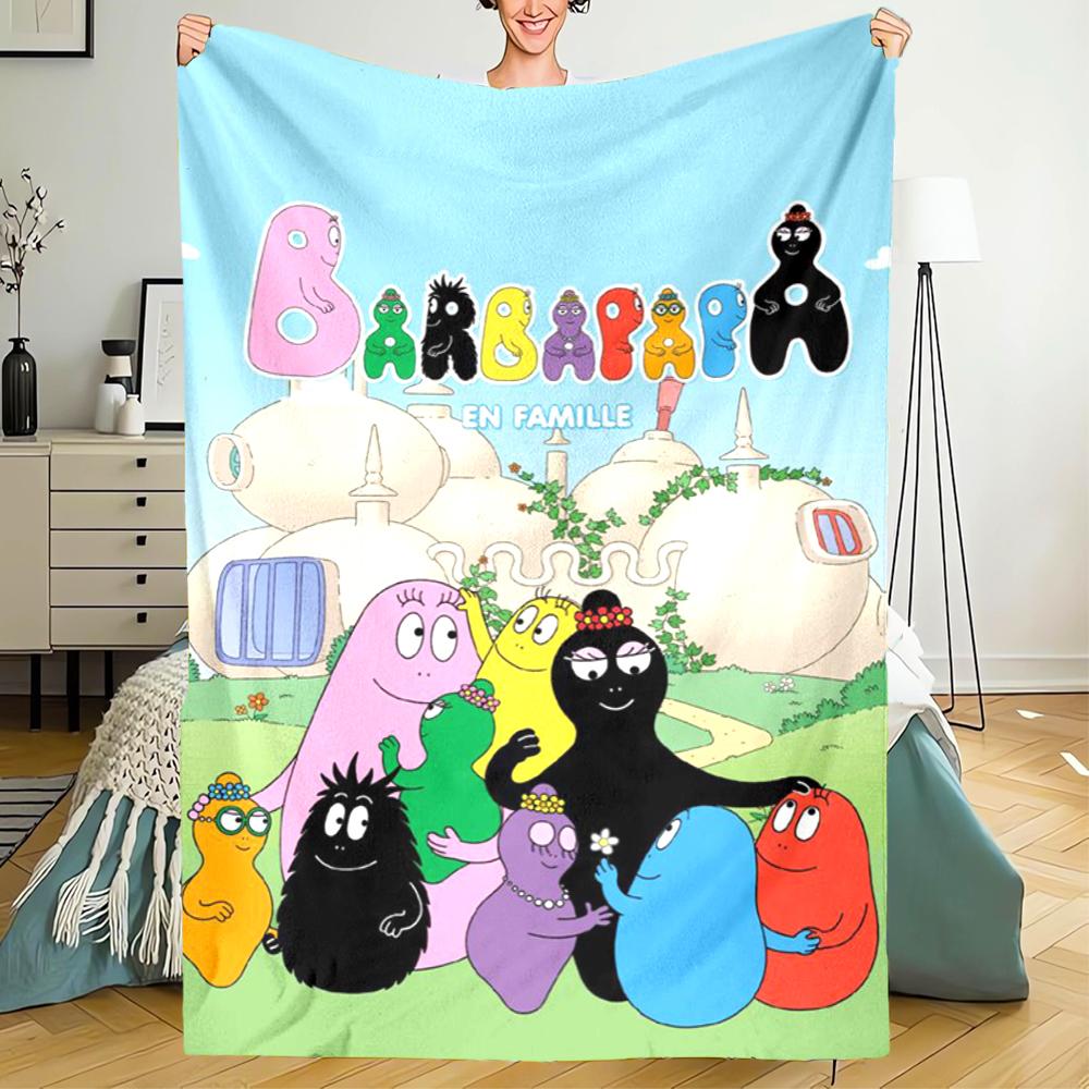 Barbapapa Theme Printed Blanket - Perfect for Couch, Bed, Travel & Outdoor Use | Machine Washable, Cozy & Durable.