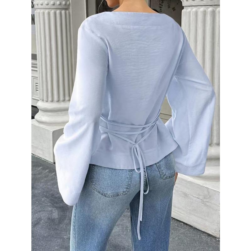 DAFIFY Женская мода повседневная весна осень однотонный принт длинный рукав одно плечо блузки и рубашки