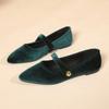 Elegant Velvet Ballet Flats Woman Luxury Velour Mary Jane Shoes Ladies Pointed Toe Buckle Strap Loafers In Purple Green