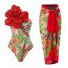 European & American 2024 Women's Slimming One-Piece Swimsuit with Floral Chiffon Skirt
