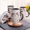 600ML Cat Ceramics Coffee Mug with Lid Large Capacity Animal Mugs Drinkware Coffee Tea Cups Milk Cup
