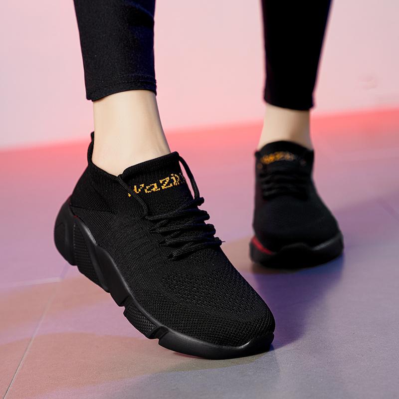 Men's Breathable Sneakers Running Shoes Men and Women Ultralight High Elastic Socks Shoes Tennis Sports Black Shoes
