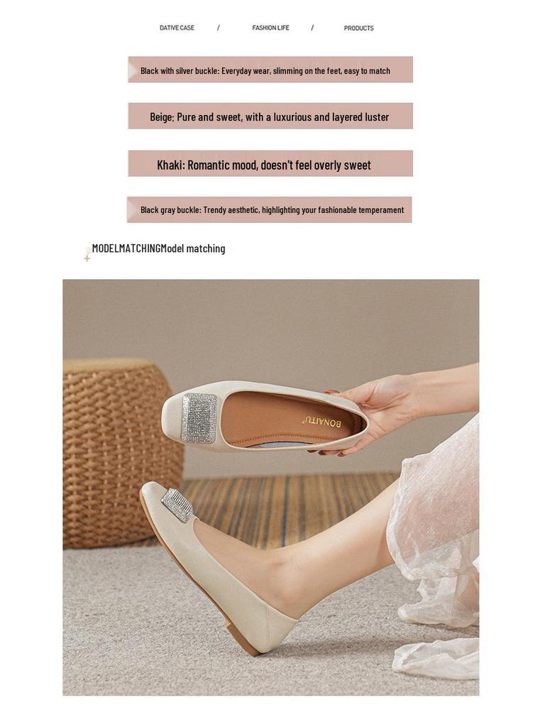 Женские туфли-балетки из натуральной кожи - Французский низкий вырез, Квадратный носок, Мягкая подошва, Большие размеры 41-43, Новинка 2025 Вечерний бриз