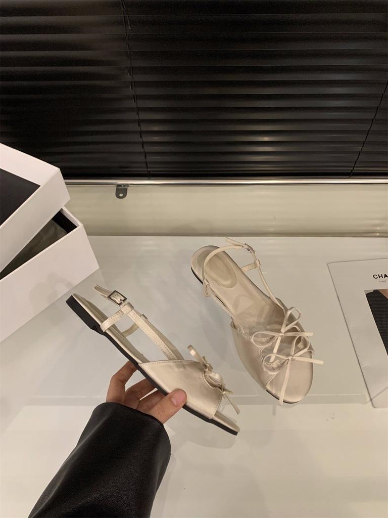 Niche Bow Sandals Fairy Shoes Summer with Skirt Temperament Vacation Satin Shoes