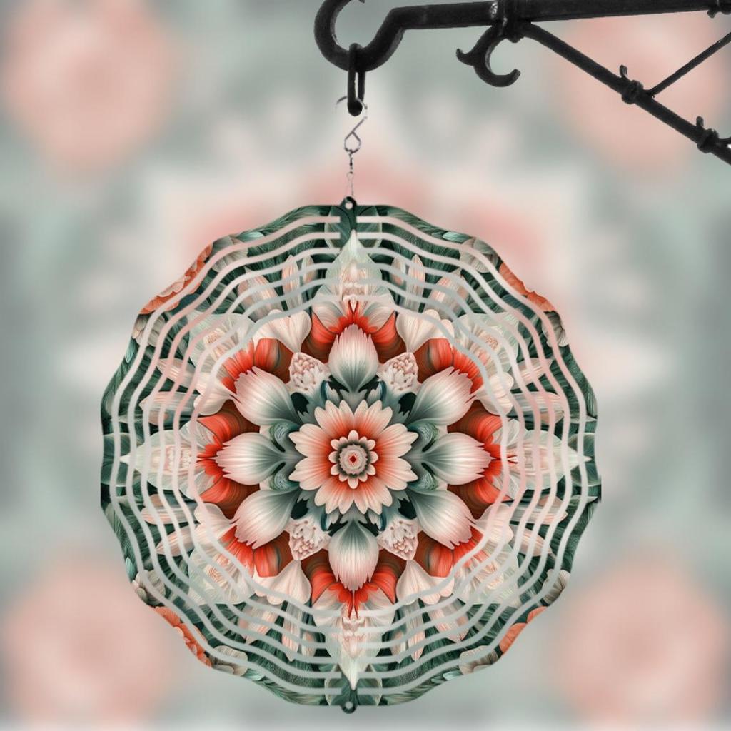 10 Inch Elegant Rotating Wind Chime with 360 Hook Intricate Floral Design Metal Hanging Decor for Garden Lawn Outdoor All Seasons Gift