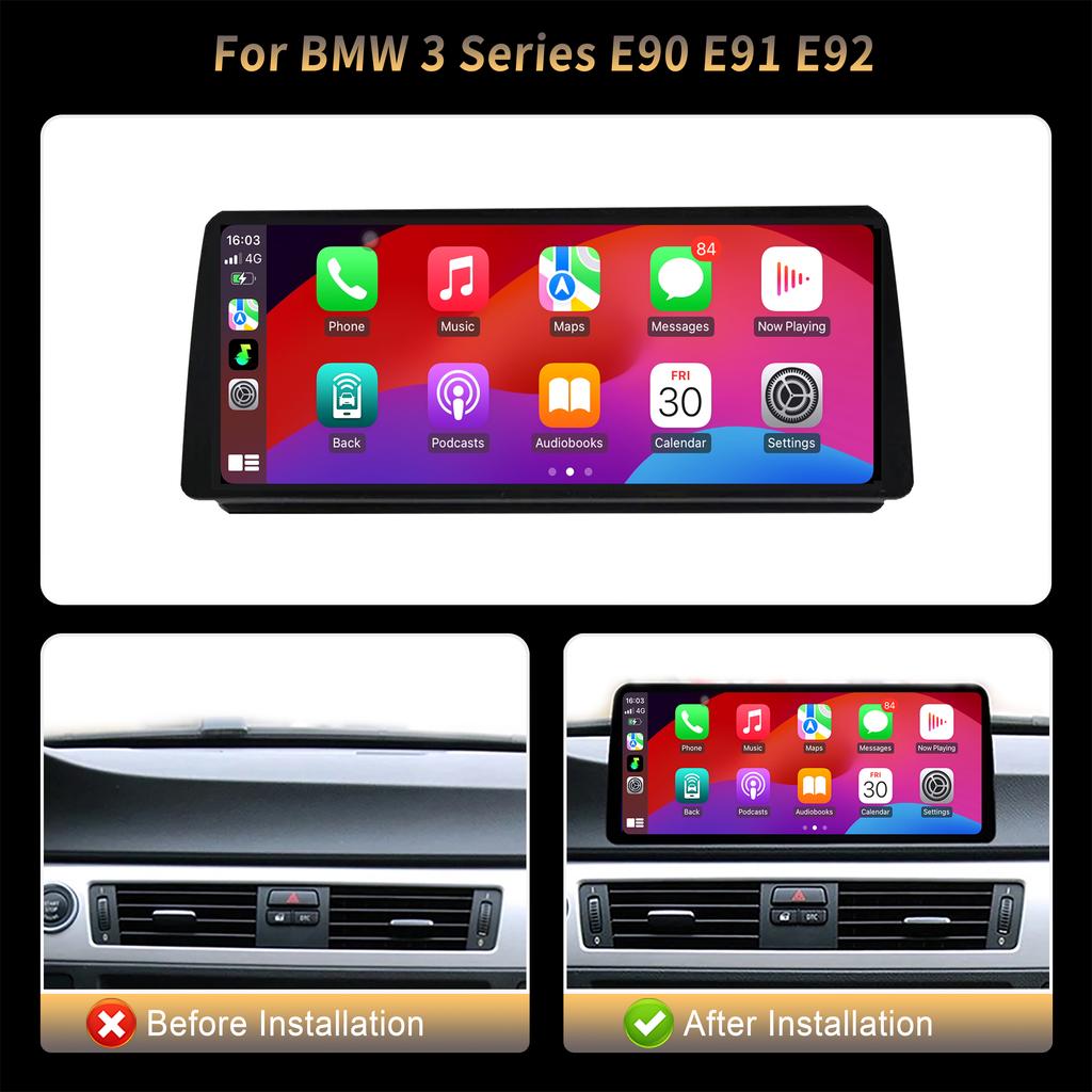 12,3" для BMW 3 серии E90 E91 E92 Android 14 автомобильное радио мультимедиа 4G GPS навигация Bluetooth стерео WIFI CarPlay сенсорный экран