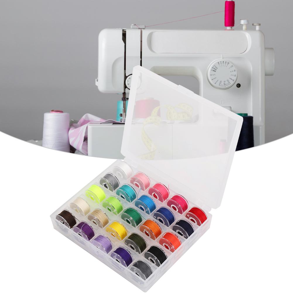 Colorful Sewing Threads with Plastic Sewing Machine Bobbins for Home Handwork Embroidery25 Grids