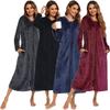 Hooded Flannel Zip Robe - Unisex Long Sleeve Pajamas for Autumn/Winter