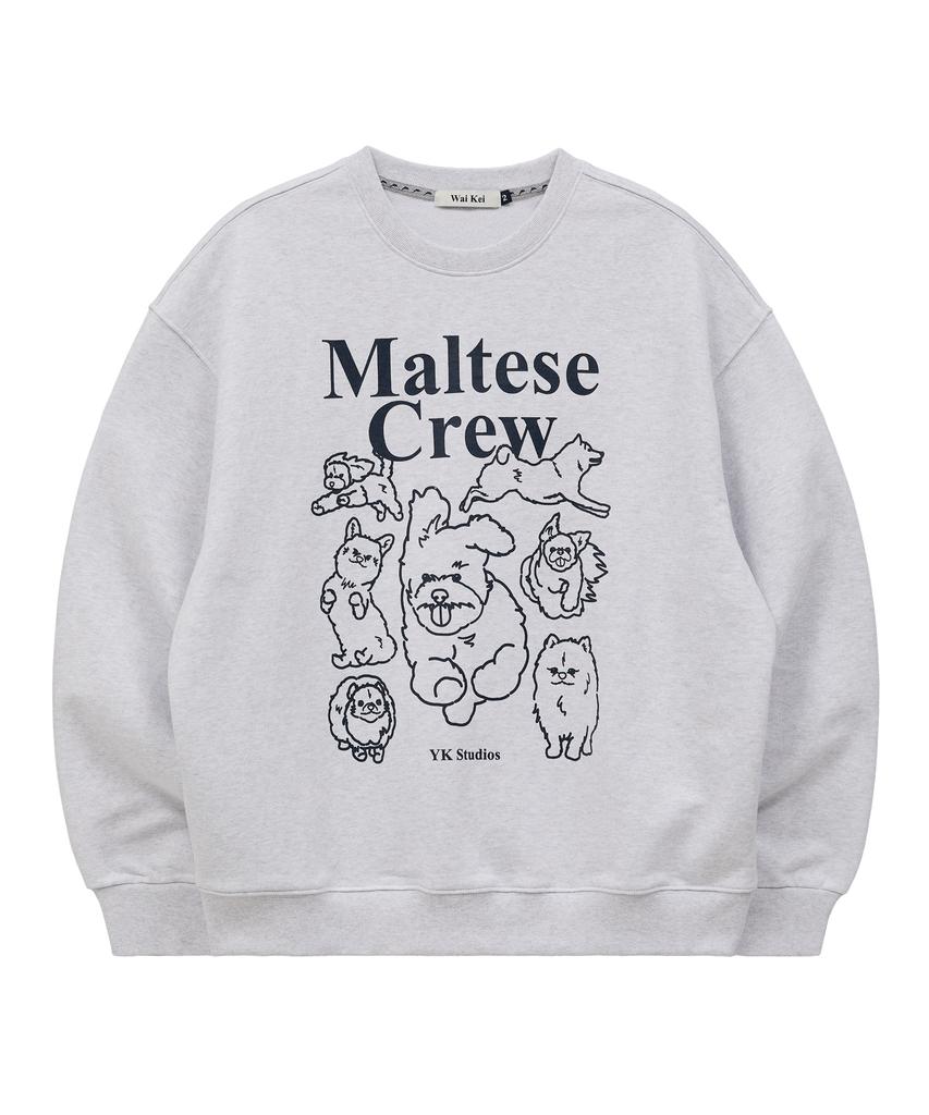 WAIKEI Maltese Crew Line Graphic Sweatshirt Melange White