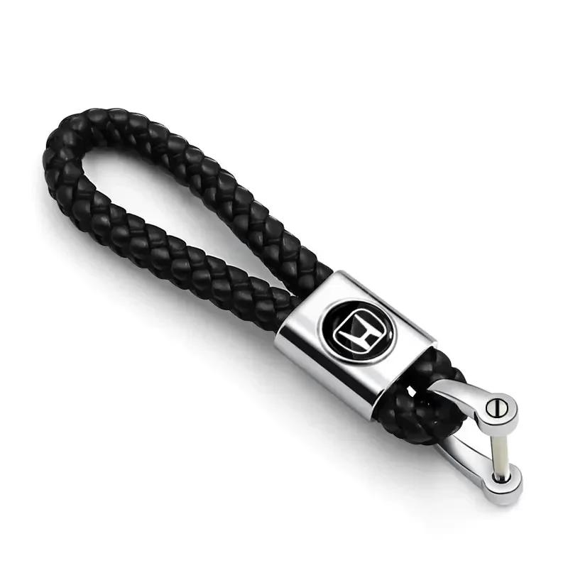 FIT Car New Honda Metal+Braided Car Key Chain Key Ring Key Lanyard Car Emblem For Honda Civic Mugen Accord Odyssey JAZZ CRV Fit