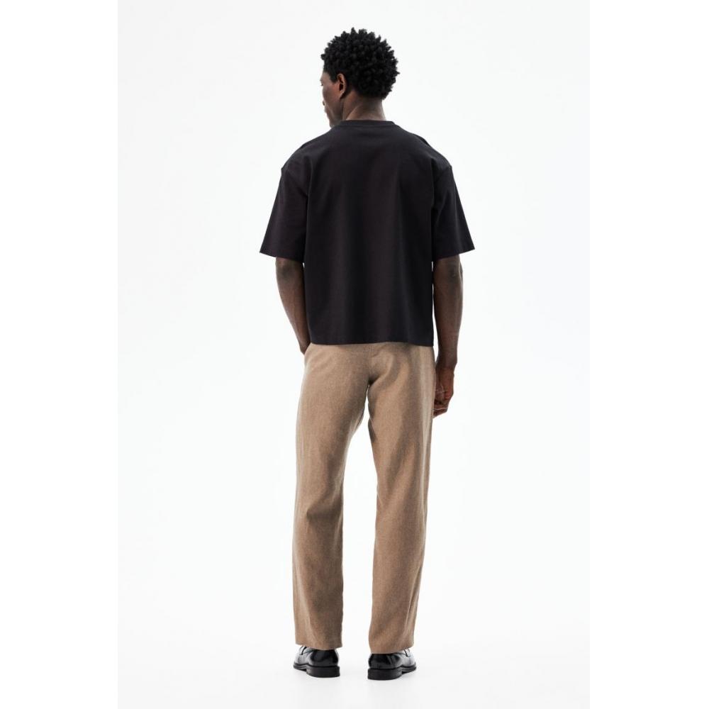 Льняные брюки HM Regular Fit, темно-бежевые