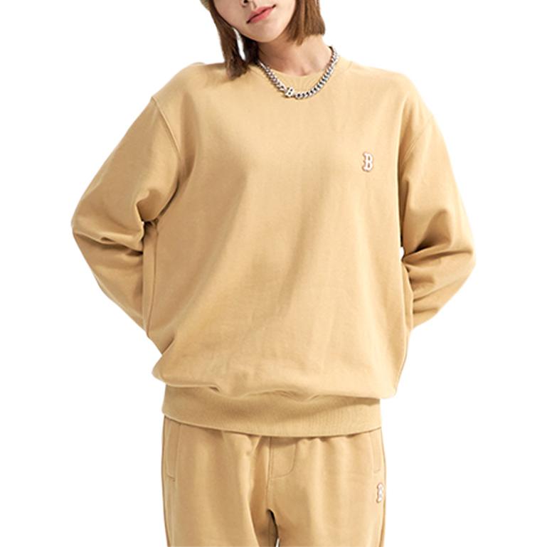 MLB Solid Color Logo Print Sports Casual Crew Neck Pullover Sweatshirt Unisex sweatshirt Beige 3AMTB0124-43BGS