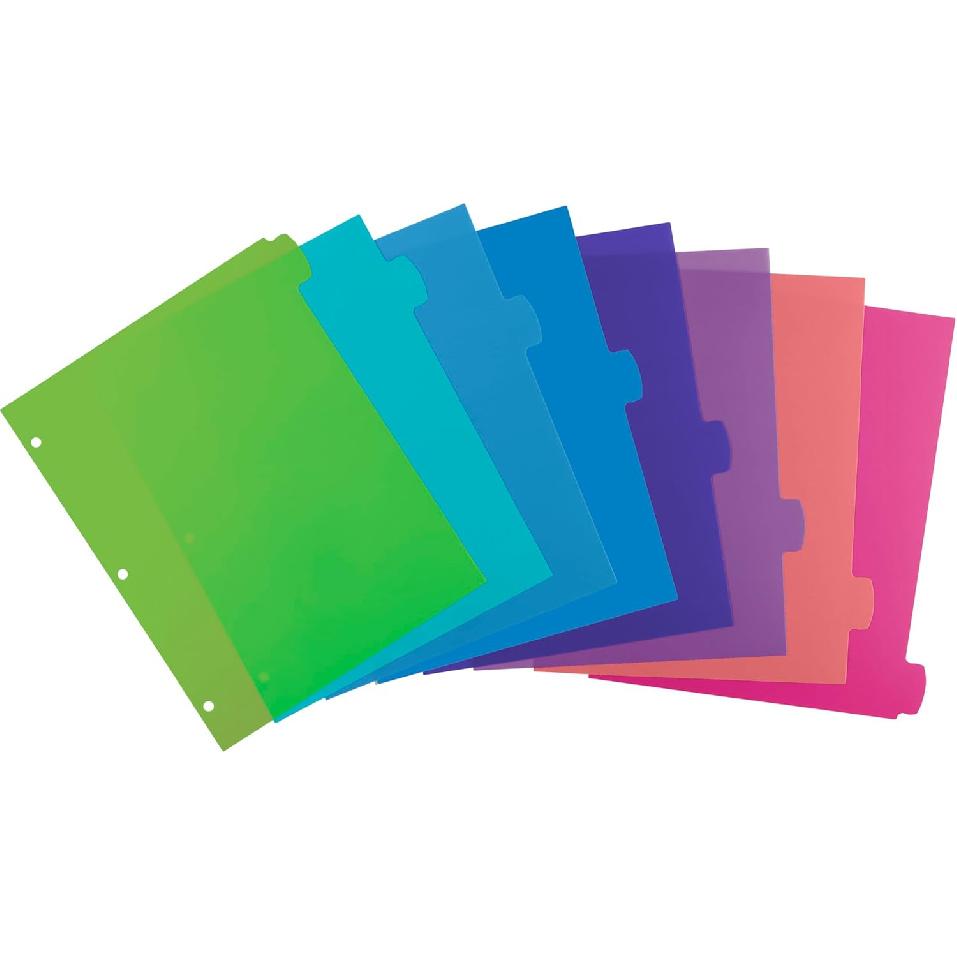 Avery Write & Erase 8 Tabs Pastel Plastic Divider for 3 Ring Binders, 3 Sets (8 Colors)