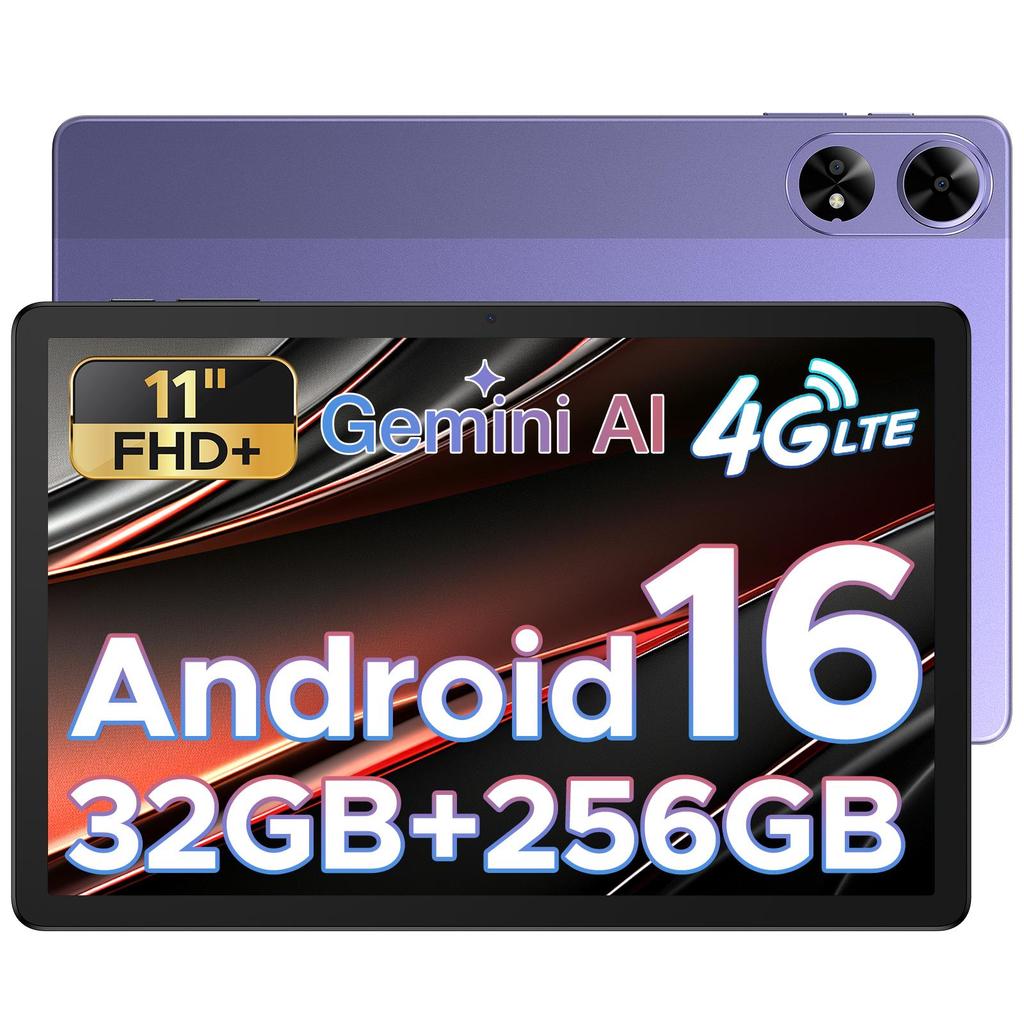 Doogee Планшет Tab G6+ 11 дюймов Android 16, 32 ГБ ОЗУ + 256 ГБ ПЗУ (TF 2 ТБ), 13-мегапиксельная камера, Планшеты со слотом для SIM-карты