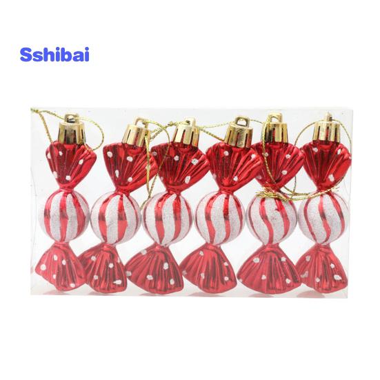 6 шт./кор. рождественские подвесные конфеты-орнаменты со шнурком, небьющиеся многоразовые гальваники, рождественская елка, маленький сладкий кулон