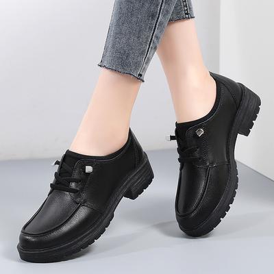 Новые осенне-зимние туфли на среднем каблуке из натуральной кожи, повседневные, ленивые, кожаные, черные, на толстом каблуке, рабочие, универсальные, на толстой подошве, женские