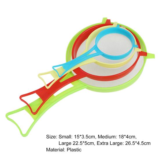 4 шт. Мучное сито с длинной ручкой, безопасный пластик, многофункциональное, для пищевых продуктов, муки, чая, кухонное