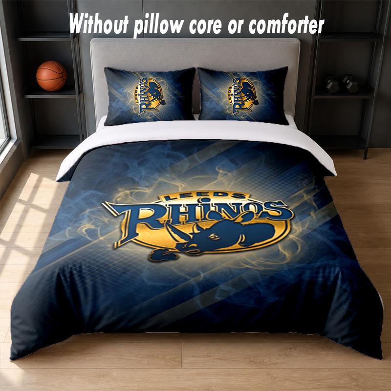 Leeds Rhinos Design Bed Bedding Set 1 Duvet Cover + 2 Pillowcases Soft Breathable Household Bed Linens