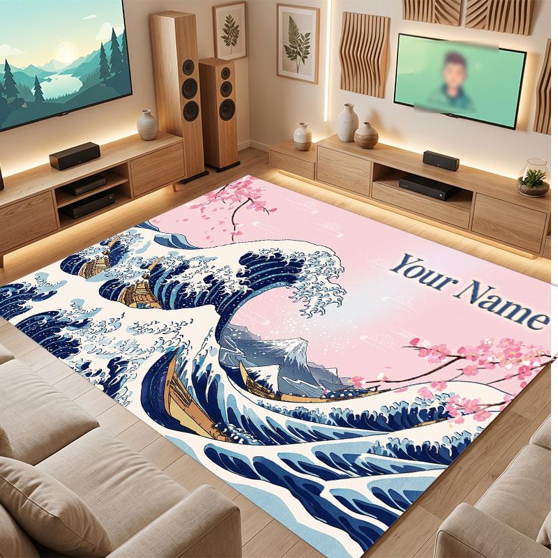 Octopus Sea Life Theme Crystal Velvet Floor Rug Personalized Custom Name Text Warm Carpet Home Decoration