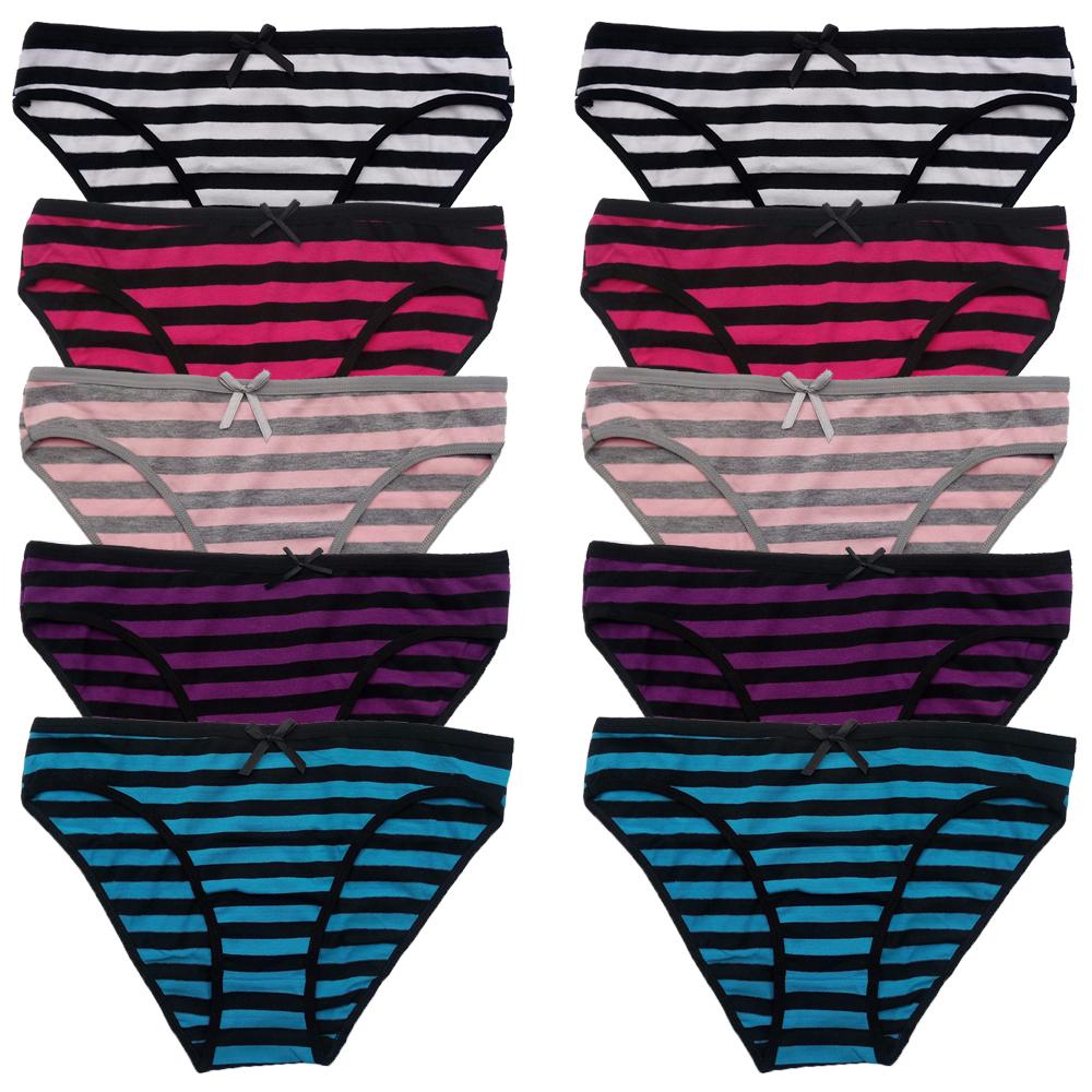 Cotton Panties for Woman Sexy Lace Underwear Briefs Set Lingerie Girls Ladies Bikini Underpants Striped Print Knickers 10Pcs/set