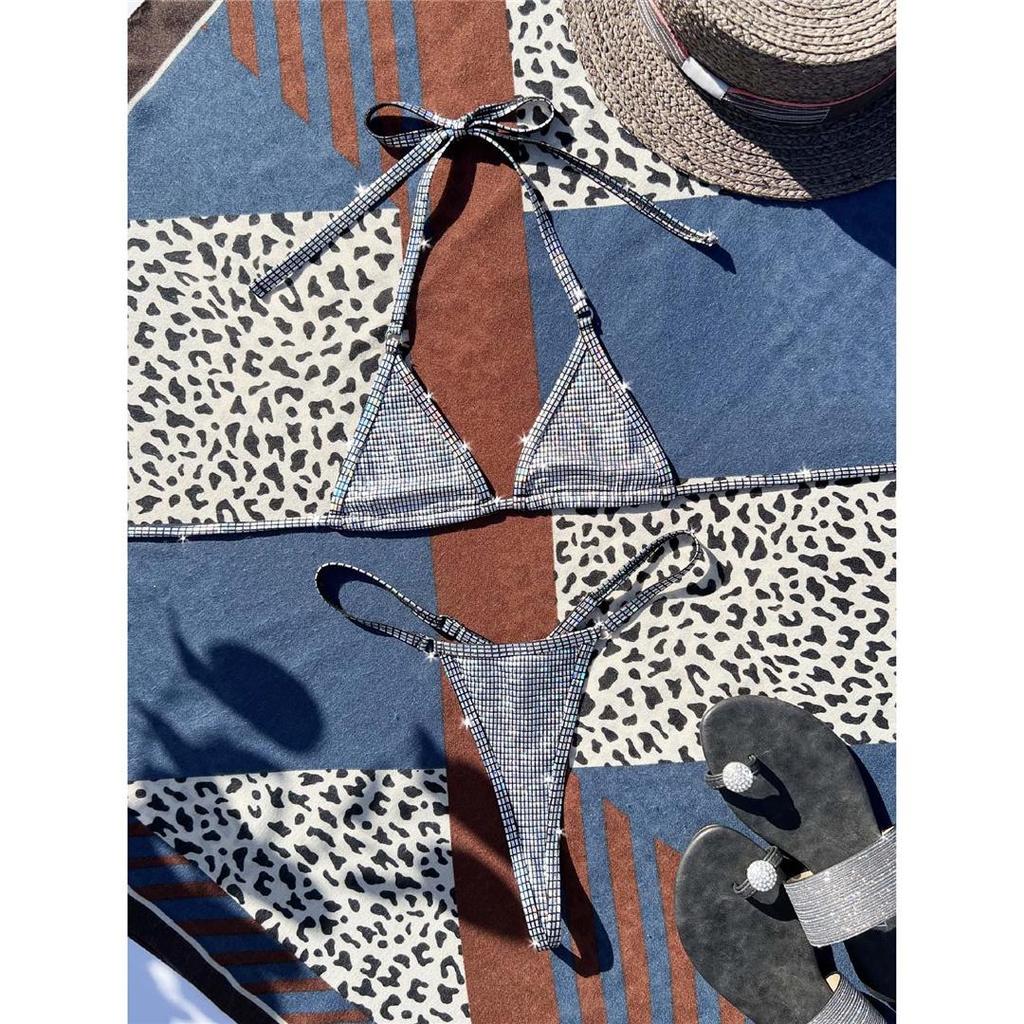 Plaid Halter Extreme Mini Micro Thong Bikini Female Swimsuit Women Swimwear Two-pieces Bikini Set Bather Bathing Suit Swim