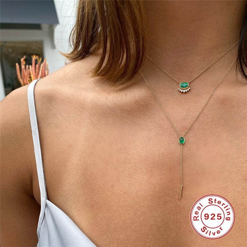 Trendy S925 Sterling Silver Fashion Egg-Shaped Zircon Pendant Exquisite Exquisite Collarbone Chain Necklace