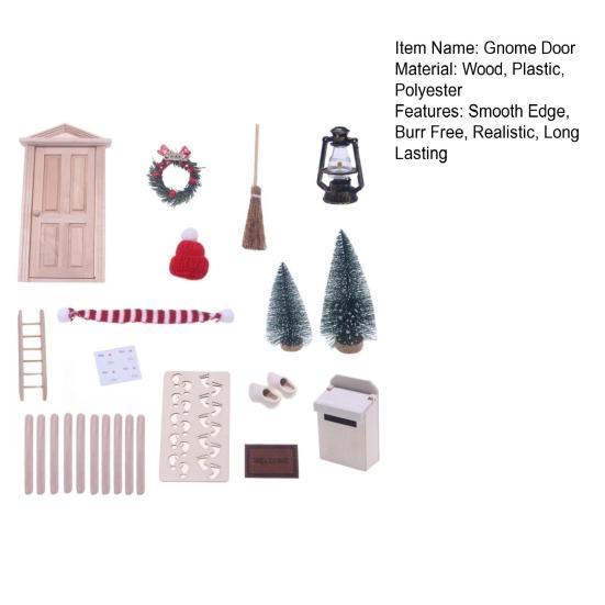 Рождественский набор аксессуаров для дверей Yousheng Gnome, реалистичное украшение для кукольного домика, деревянная дверь эльфа с почтовым ящиком, лестницей, венком