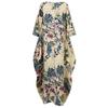 Spring and Autumn Plus Size Women's Dress Cotton Linen Printing Retro Pullover Loose Round Neck Dresses