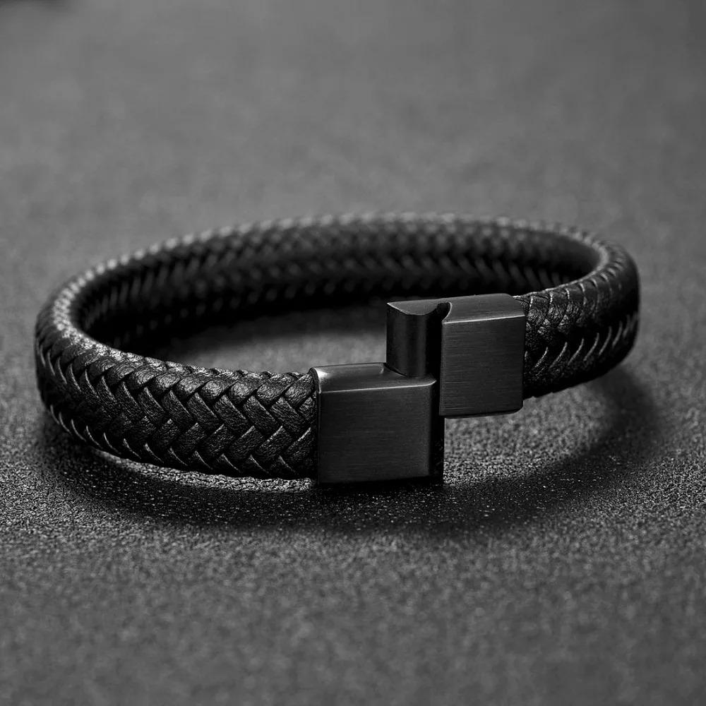 European American Style Men's Leather Bracelet Woven Rope Open Bangle Multi-Size Outdoor Sports Jewelry Gift