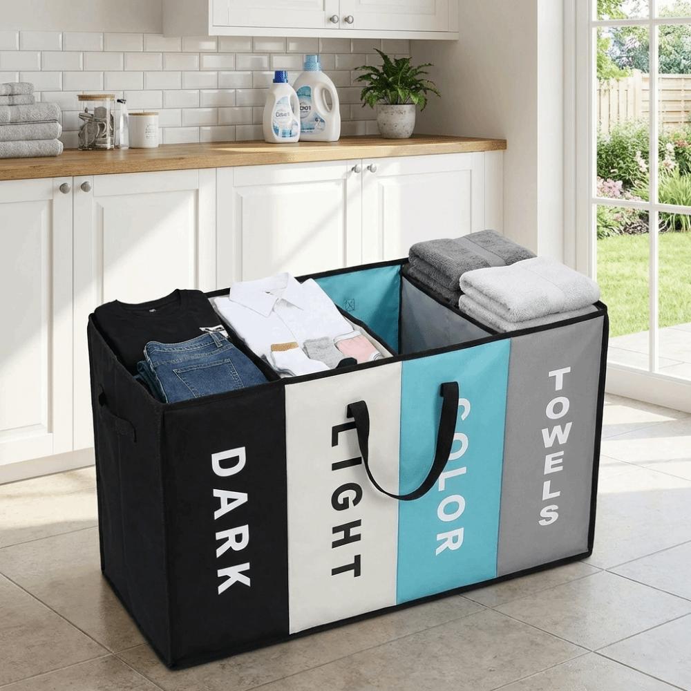 Folding 4 Grids Dirty Clothes Basket Oxford Cloth Miscellaneous Storage Bag  Dormitory