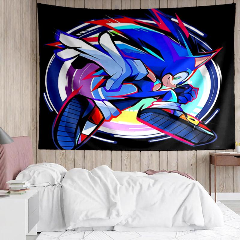 Sonic Print Tapestry, Backdrop, Easy Setup, Ideal for Bedroom, Office & Living Room, with Aesthetic Wall Hanging Decor.