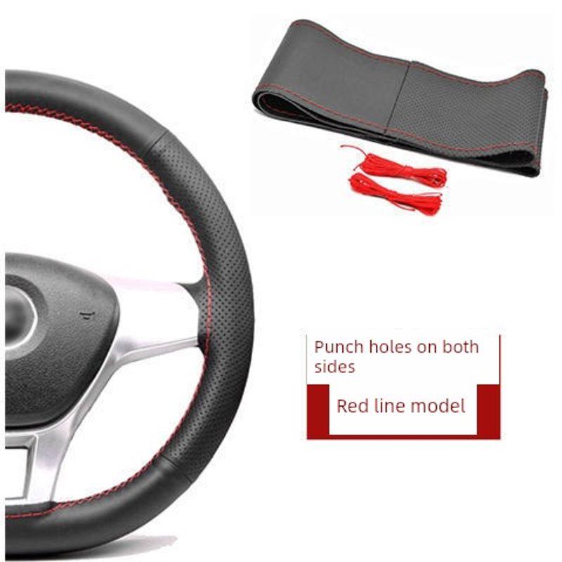 Steering Wheel Cover, Genuine Leather Hand-Stitched Steering Wheel Cover, Universal for All Seasons, Cowhide Handlebar Cover, Anti-Slip Leather Cover