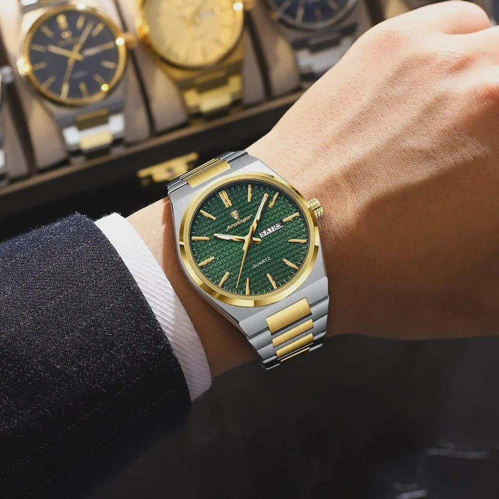 POEDAGAR Роскошные мужские часы Дата Неделя Водонепроницаемые Светящиеся Часы из Нержавеющей Стали Для Мужчин Повседневные Кварцевые Мужские Часы