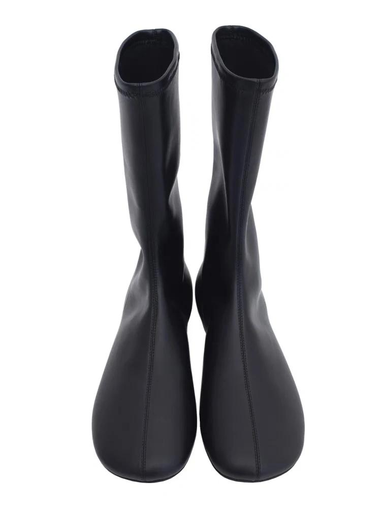 Женские кожаные зимние сапоги до середины голени на плоской подошве зимняя обувь женская мода 2024 года ботинки челси прогулочные готические новые женские короткие сапоги