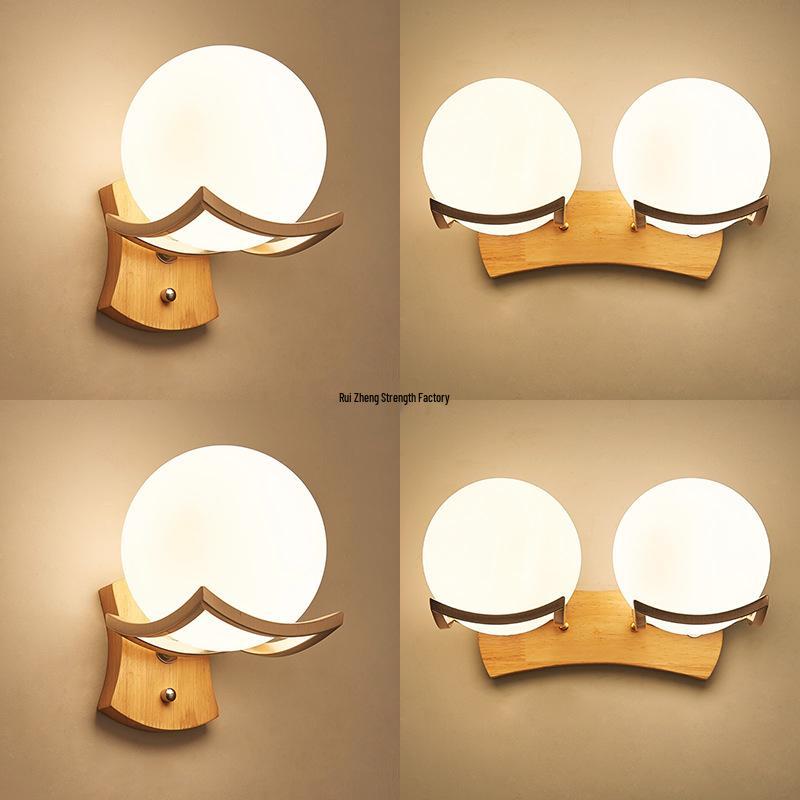 Modern Minimalist Wooden Wall Lamp for Bedroom and Aisle (Chinese and European Style)