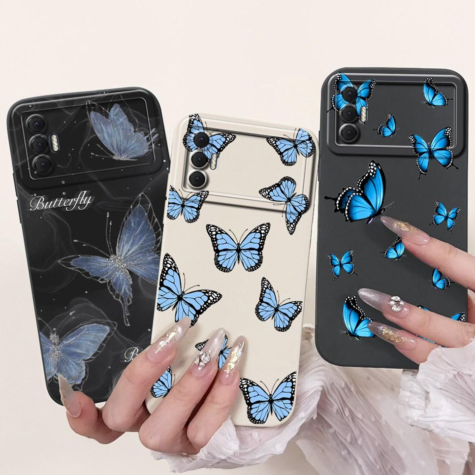 Phone Shell For Tecno Spark 8P Woman Fashion Flower Butterfly Coques For Tecno Spark 9T India Back Covers Soft Liquid Silicone