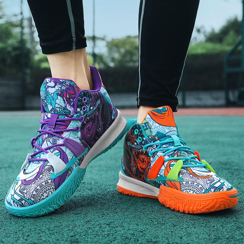 Трендовые мужские баскетбольные кроссовки с граффити, детские и женские дышащие спортивные туфли, спортивные баскетбольные кроссовки для тренировок в тренажерном зале, размер 36-45