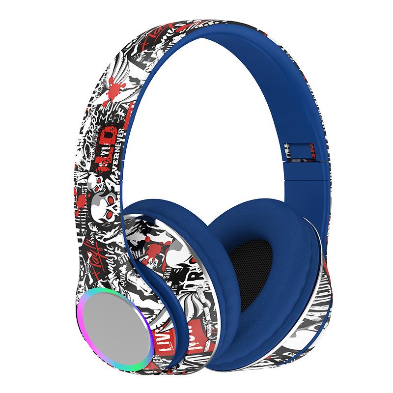 Беспроводные накладные Bluetooth-наушники P85: Яркий дизайн граффити, Крутой светящийся RGB, Глубокие басы, Складные.