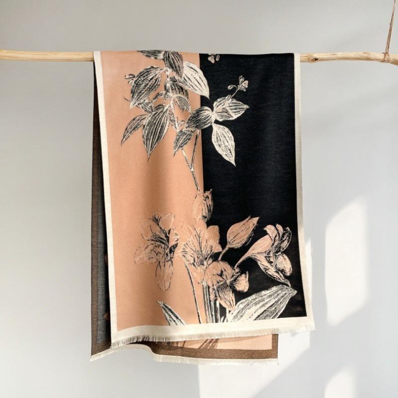 0G Thickened Version Retro Bird Scarf Women's Winter High-end Warm Scarf Imitation Cashmere Shawl