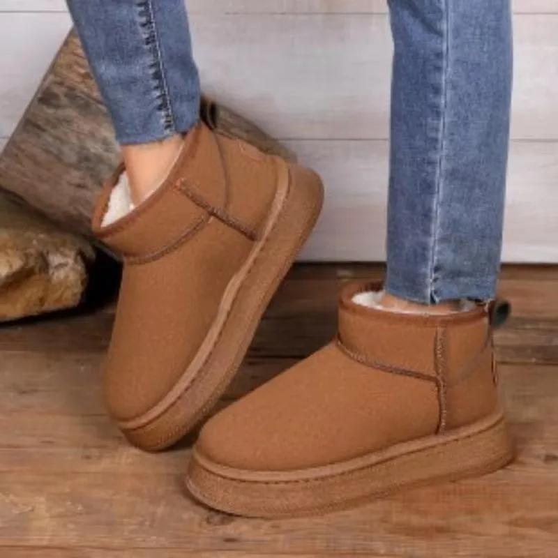 Модные женские зимние короткие плюшевые теплые зимние сапоги 2024 года, новые модные замшевые фирменные повседневные нескользящие женские ботильоны на толстой подошве