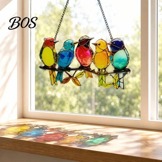 2D Acrylic Hanging Decoration Colorful Birds Sun Catcher, Decoration, Stained Glass Flat Catcher Style Cute Suncatcher for Window Wall Front