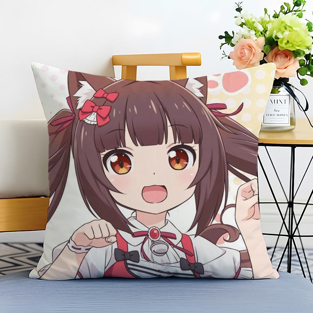 Cat Girl Cute NNekoparaS Cushion Cover Washable Linen Pillowcase Soft for Sofa Bed Cozy Home Room Decor
