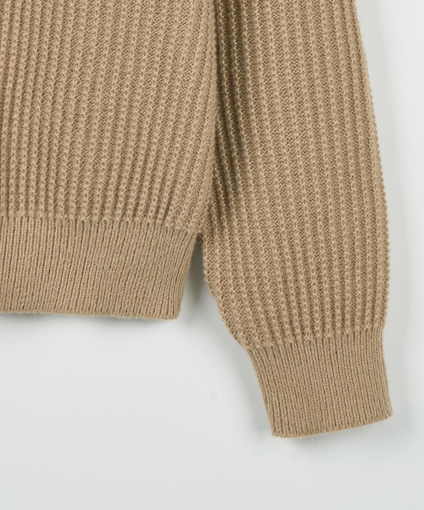 NODU V-Neck Waffle Essential Knit [Beige]
