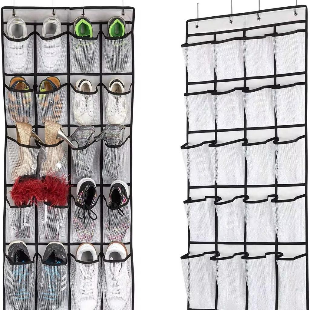 24 Pockets Over the Door Shoe Organizer Large Mesh Pocket Wall Storage Bag With 4 Metal Hooks Hanging Shoe Rack For Bedroom Door