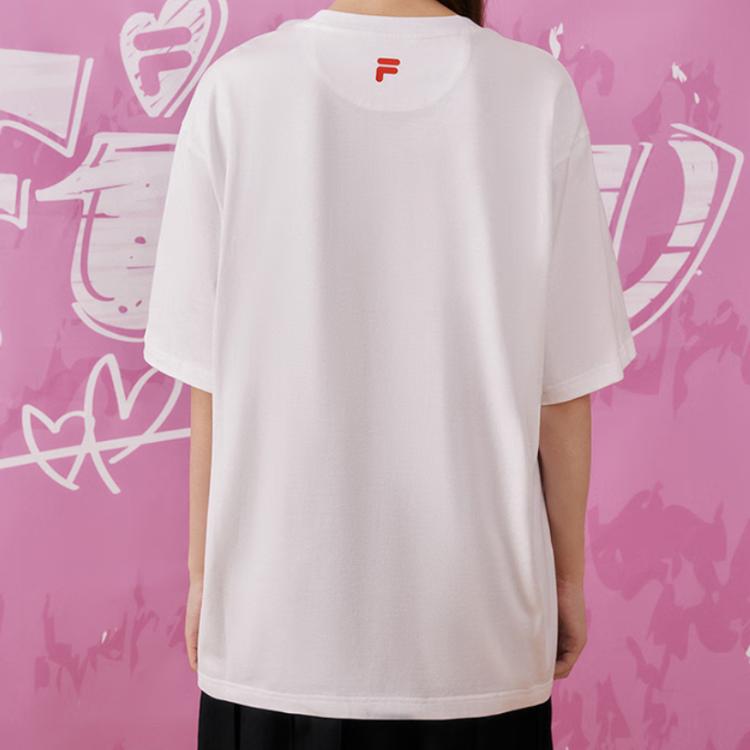 Fila Fusion Белая футболка унисекс с принтом логотипа-буквы, свободная, с коротким рукавом, топ T11U413102F-WT