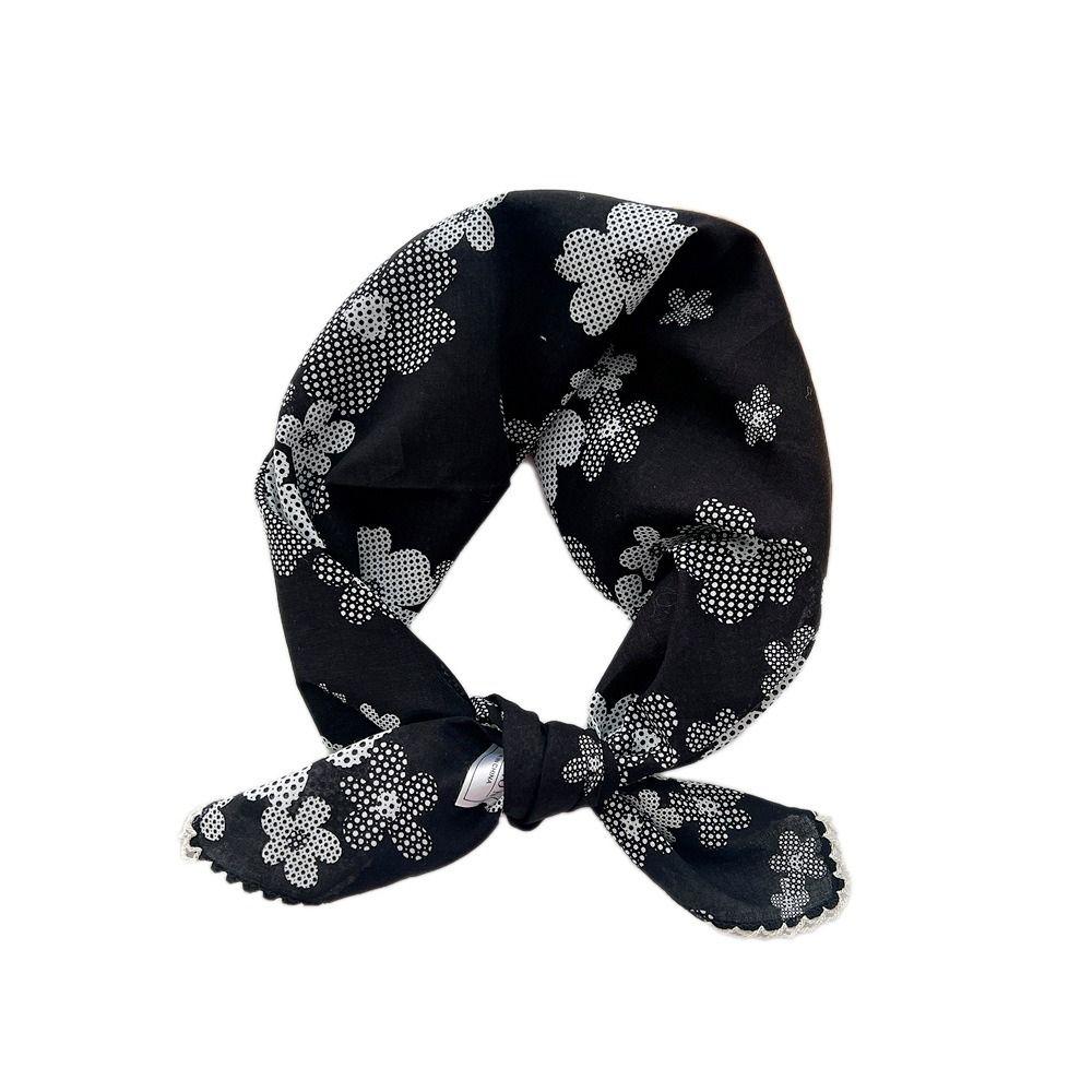 Flower Pattern Hair Scarf Double Sides Head Handkerchief Trendy Silk Scarf Spring Summer Fall