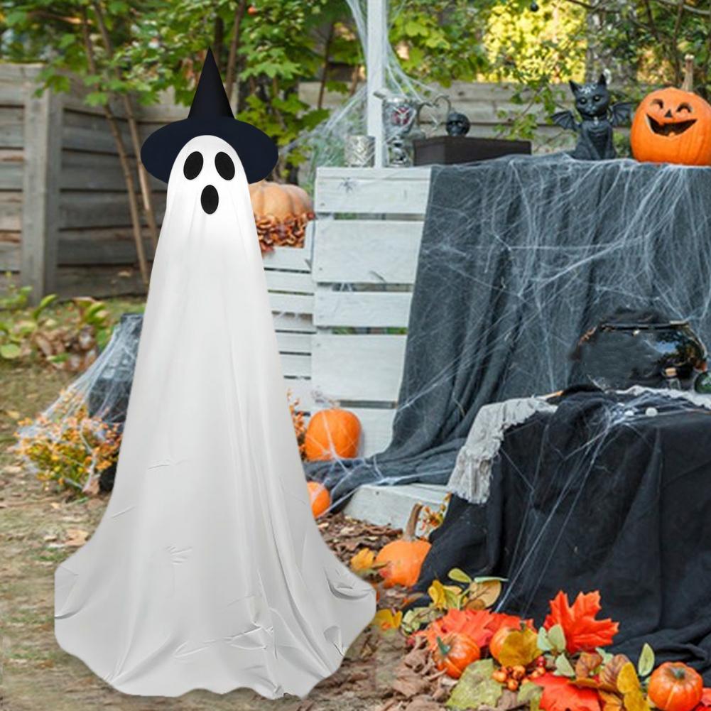 Halloween Decorations Spooky Halloween Ghost Decorations for Front Porch Yard Light-up Standing Ghost with Witch Hat for A