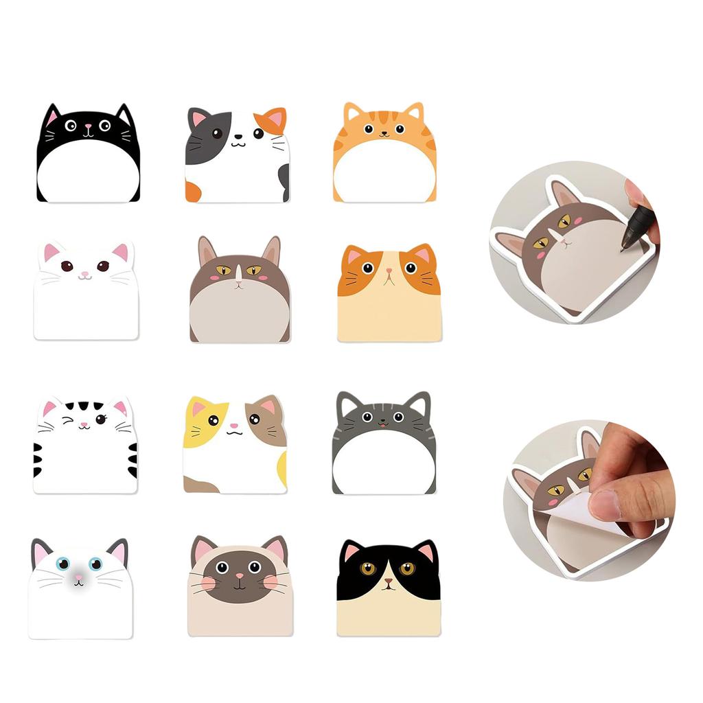 12PCS Cute Cat Sticky Note Paper 30 Sheet/Pad Self-ashesive Memo Pad Reminder On Fridges Door Computer Whiteboard