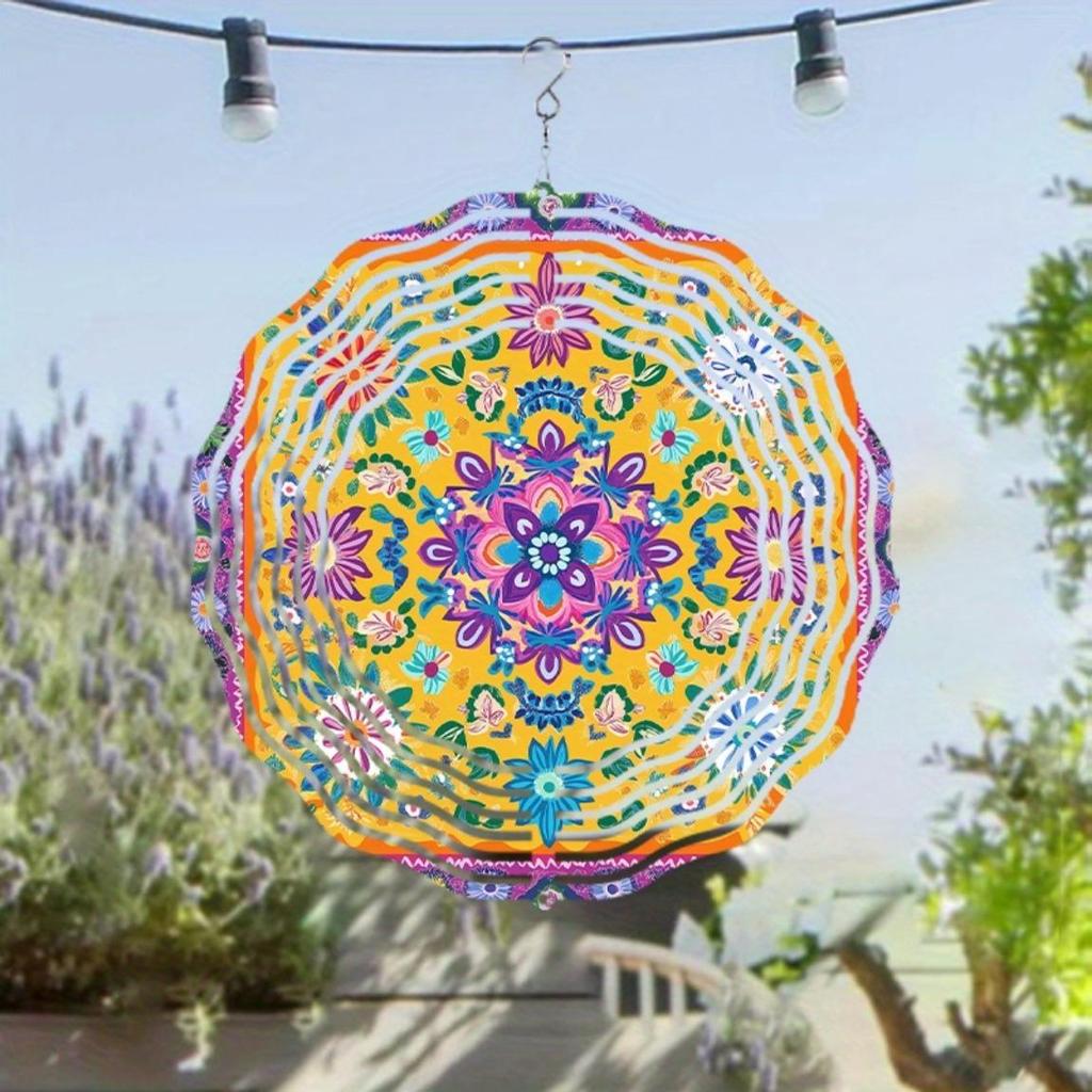 10 Inch Metal Mandala Wind Spinner Outdoor Garden Decor Multi Color Floral Hanging Art for Patio Balcony Courtyard No Battery Needed