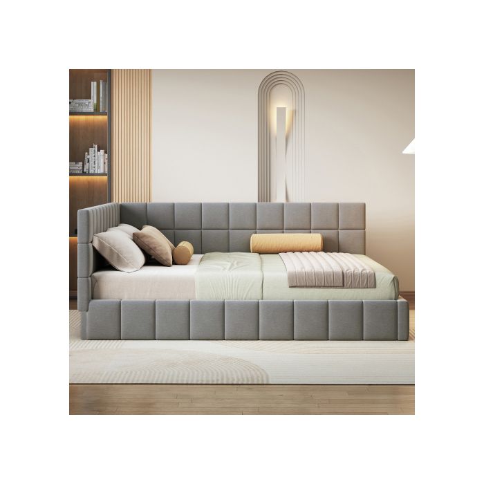 Canapé-lit - MUVOE - 160x200 - Velours gris doux - Design classique - Multifonctionnel